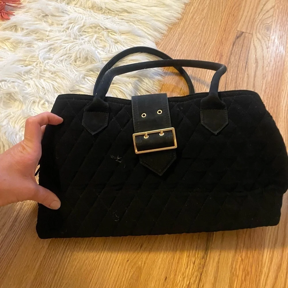 Vera Bradley Black Quilted Buckle Shoulder Handbag Purse